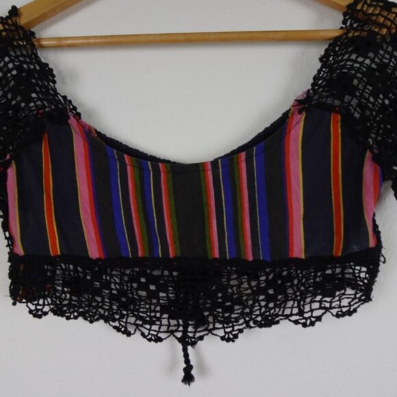 Free People Crop Top Size XS Aruba Crochet Multicolor Striped Style OB1522759 - Picture 7 of 14